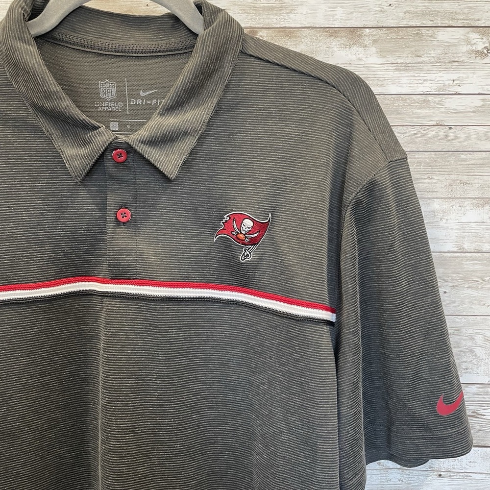 Nike Tampa Bay Buccaneers Mens L Polo Shirt‎ Gray Dri Fit NFL On The Field Logo